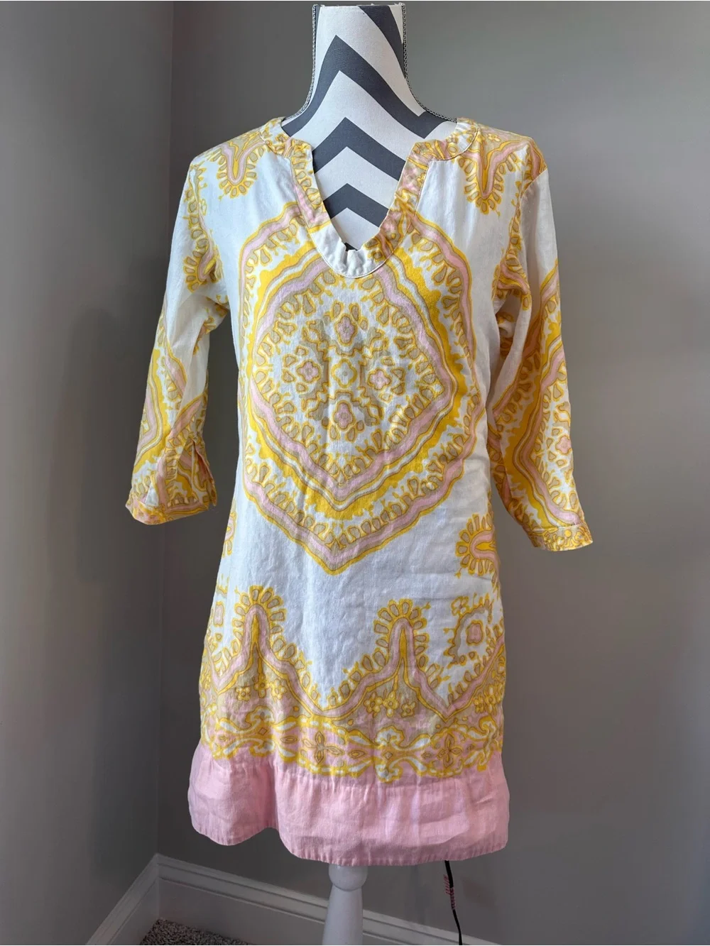 J. Crew Linen Cotton Blend Medallion Paisley Tunic Shift Summer Dress Size 6 GUC